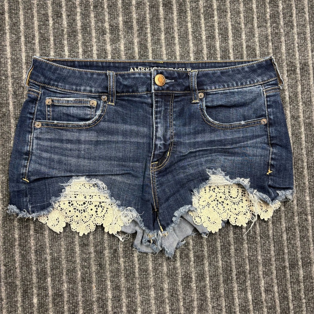 American Eagle Womens 12 Blue Shortie Super Stretch Lace Distressed Shorts 2484
